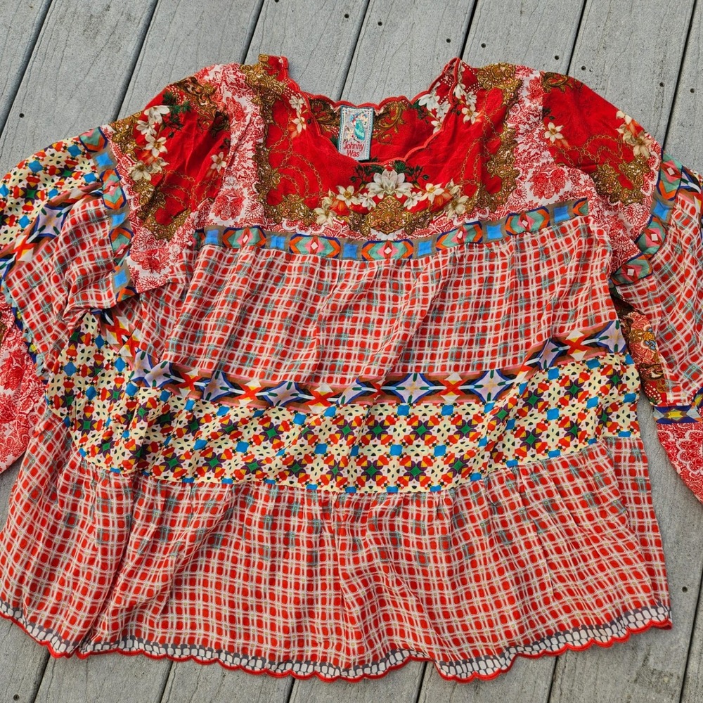 Johnny Was Fyson Mixed-Print Georgette Tunic Blouse Size 1X - Picture 6 of 12